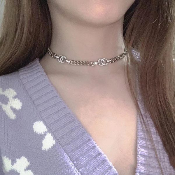 18K Crystal CC Chain Links Choker Necklace - 图片 4