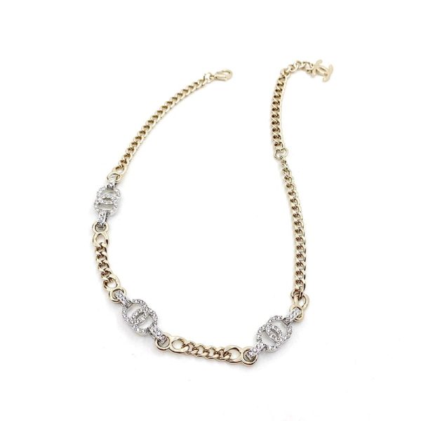 18K Crystal CC Chain Links Choker Necklace - 图片 2