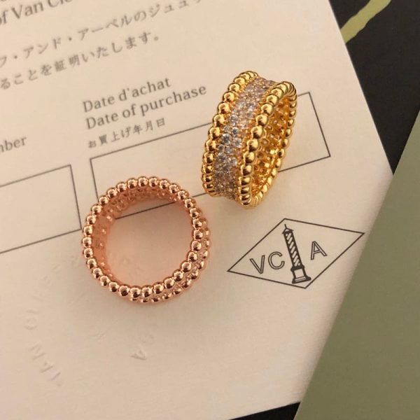 18K Yellow Gold Perlée Diamonds 3 Row Ring - Image 6