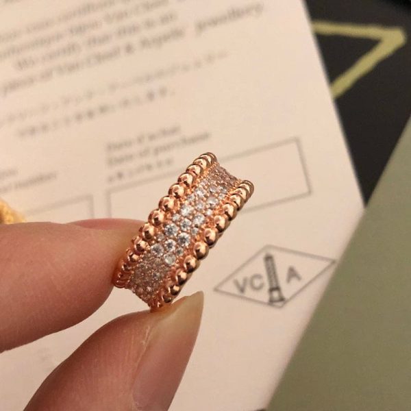 18K Rose Gold Perlée Diamonds 3 Row Ring - 图片 2