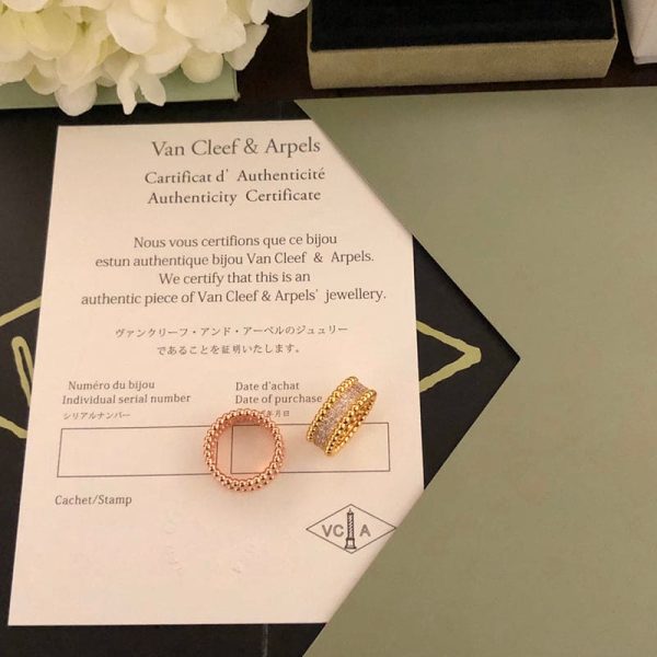 18K Yellow Gold Perlée Diamonds 3 Row Ring - Image 8