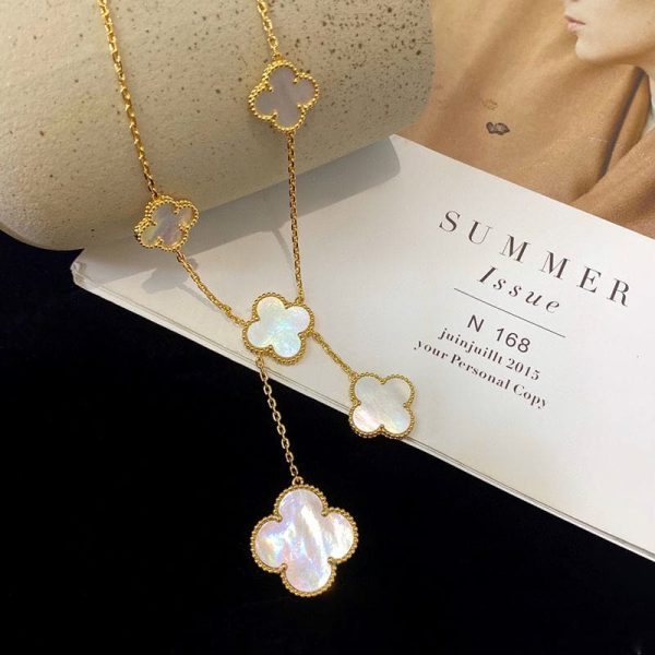 18K Magic Alhambra Six Pearls Motifs Clover Necklace - 图片 4