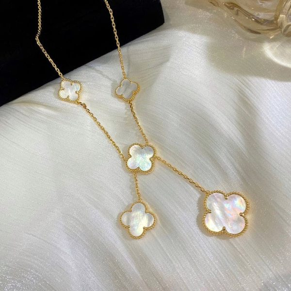 18K Magic Alhambra Six Pearls Motifs Clover Necklace - 图片 8