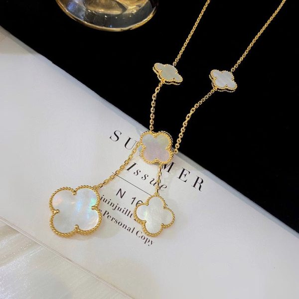 18K Magic Alhambra Six Pearls Motifs Clover Necklace - 图片 9