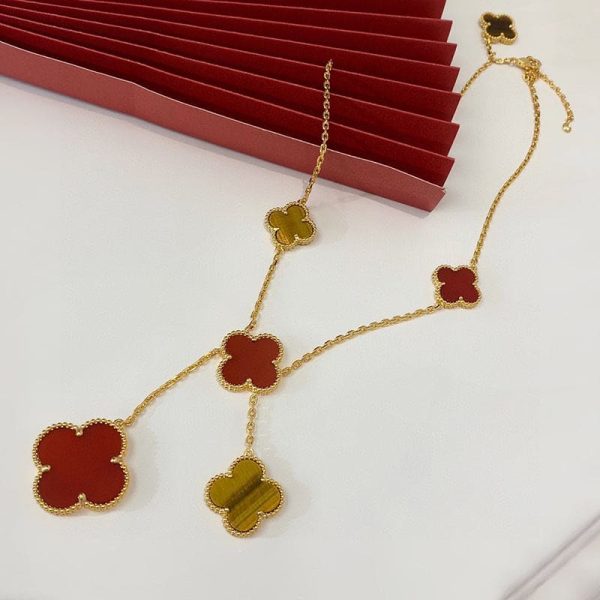 18K Magic Alhambra Six Motifs Carnelian Clover Necklace - 图片 4