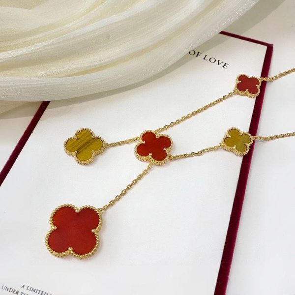 18K Magic Alhambra Six Motifs Carnelian Clover Necklace - 图片 5