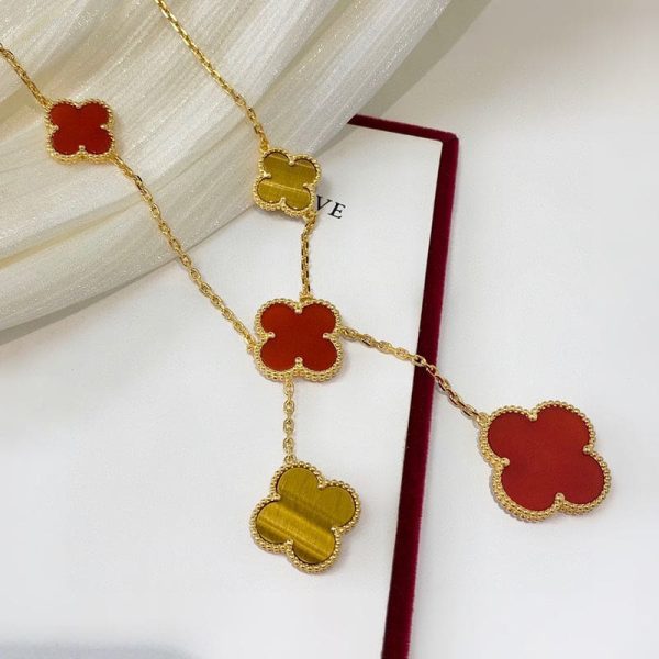 18K Magic Alhambra Six Motifs Carnelian Clover Necklace - 图片 7