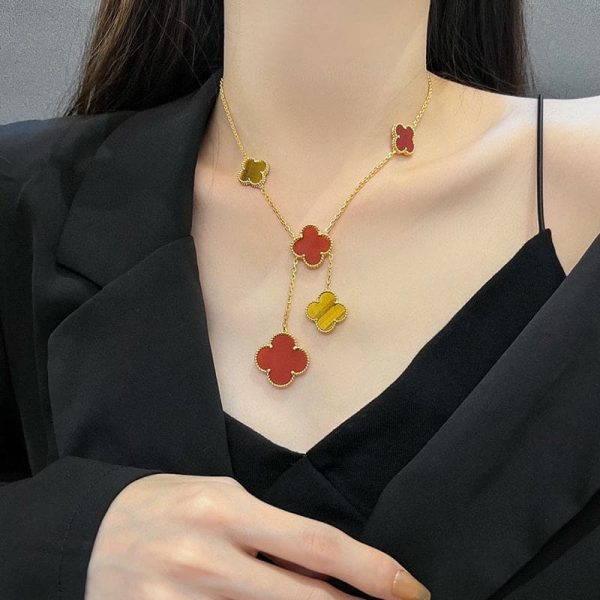 18K Magic Alhambra Six Motifs Carnelian Clover Necklace - 图片 2