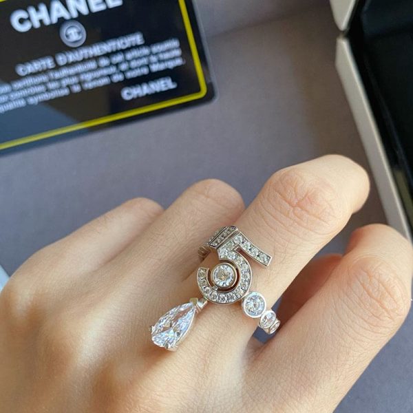 18K CC Diamond No.5 Drop Ring - 图片 3