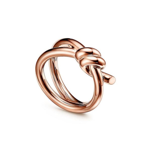 18K Rose Gold T Knot Double Row Ring - 图片 2