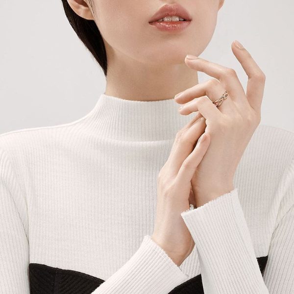 18K Yellow Gold Knot Double Row Ring - 图片 3
