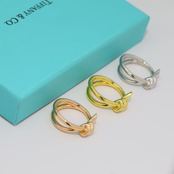 18K Rose Gold T Knot Double Row Ring - 图片 7