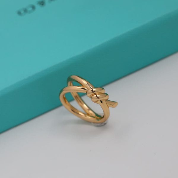18K Rose Gold T Knot Double Row Ring - 图片 4
