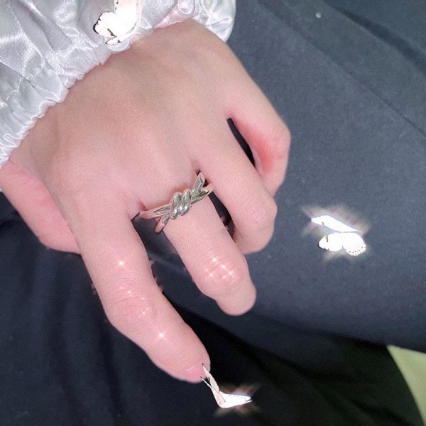 18K Rose Gold T Knot Double Row Ring - 图片 5