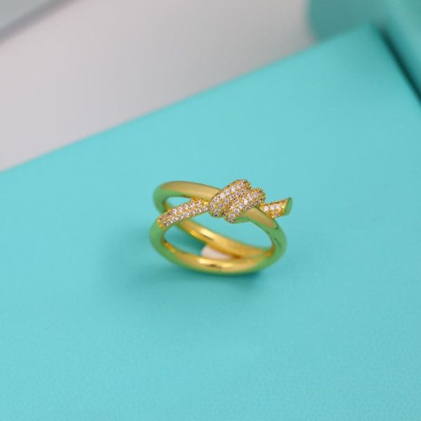 18K Yellow Gold Knot Double Row Diamonds Ring - 图片 4