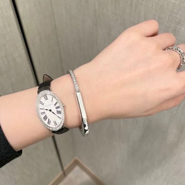 18K T Lock Bangle Half Pavé Diamonds Bracelet - 图片 5