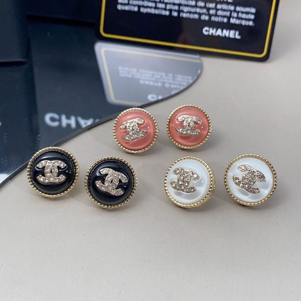 18K CC Pearl Crystal Stud Earrings - 图片 8