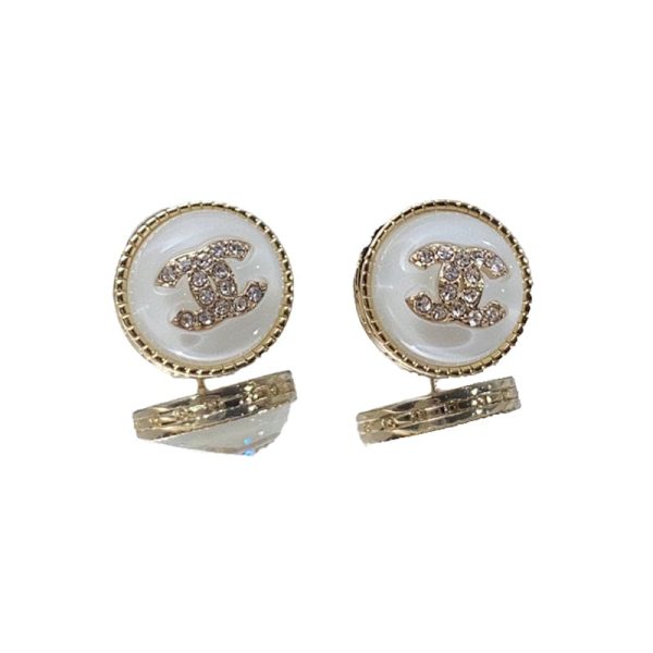 18K CC Pearl Crystal Stud Earrings - 图片 3