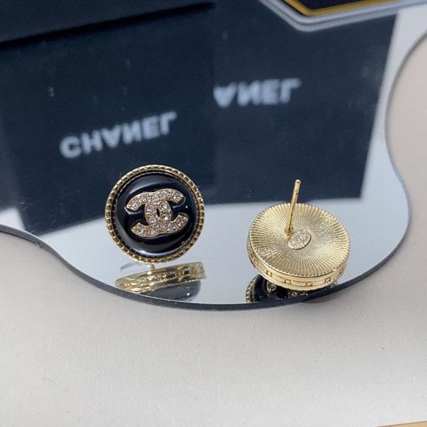 18K CC Pearl Crystal Stud Earrings - 图片 9