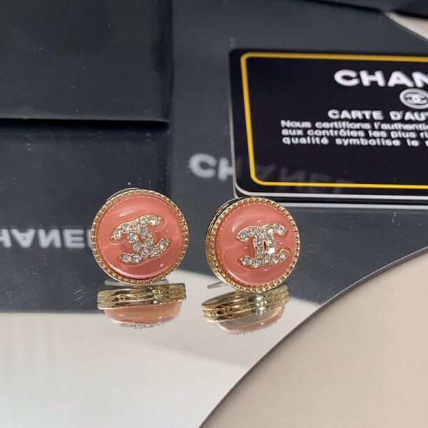 18K CC Pearl Crystal Stud Earrings - 图片 6