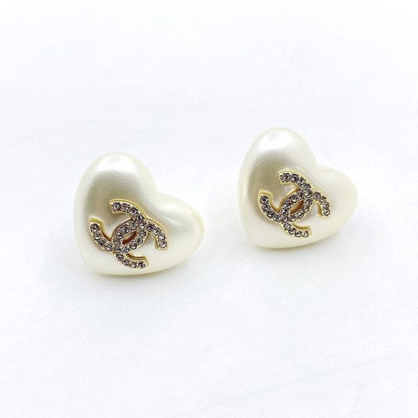 18K CC Pearl Heart Earrings - 图片 4