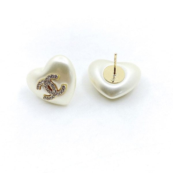 18K CC Pearl Heart Earrings - 图片 7