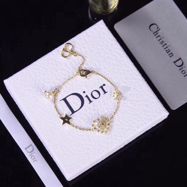 18K CD Crystal Heart Station Charms Bracelet - 图片 3