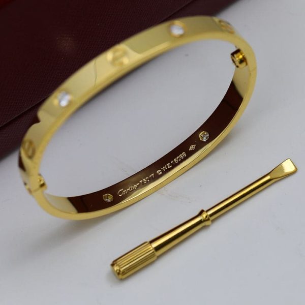 18K Yellow Gold Four Diamonds Love Bracelet - 图片 4