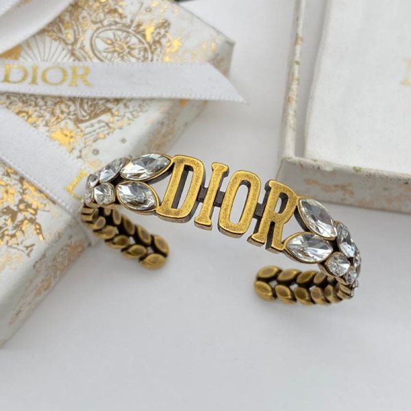 18K CD Vintage Crystal Cuff Bracelet - 图片 2
