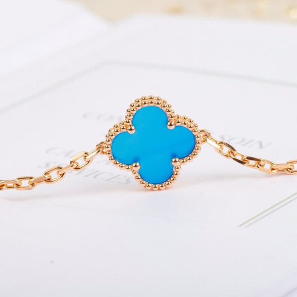 18K Vintage Alhambra Five Motifs Agate Clover Bracelet - 图片 5