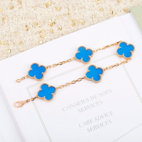 18K Vintage Alhambra Five Motifs Agate Clover Bracelet - 图片 4