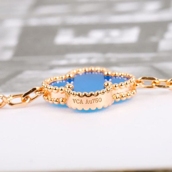 18K Vintage Alhambra Five Motifs Agate Clover Bracelet - 图片 8