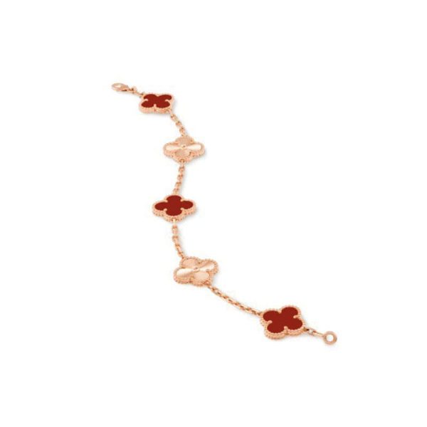 18K Vintage Alhambra Five Motifs Carnelian Clover Bracelet - Image 3
