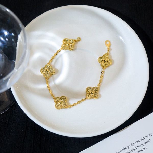 18K Yellow Gold Five Motifs Clover Bracelet - 图片 2
