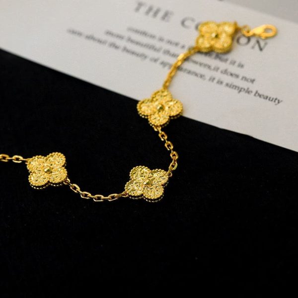 18K Yellow Gold Five Motifs Clover Bracelet - 图片 4
