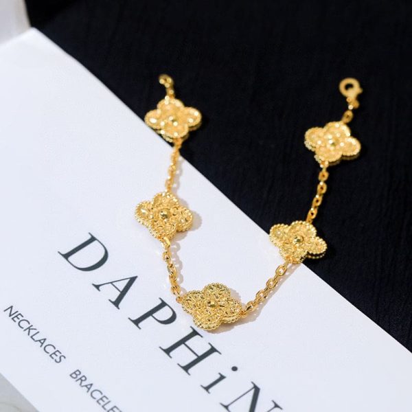 18K Yellow Gold Five Motifs Clover Bracelet - 图片 5