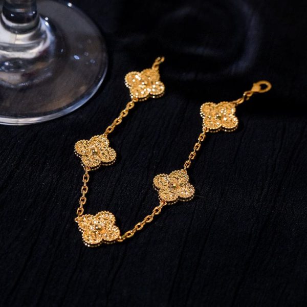 18K Rose Gold Five Motifs Clover Bracelet - 图片 3