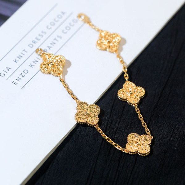 18K Rose Gold Five Motifs Clover Bracelet - 图片 5