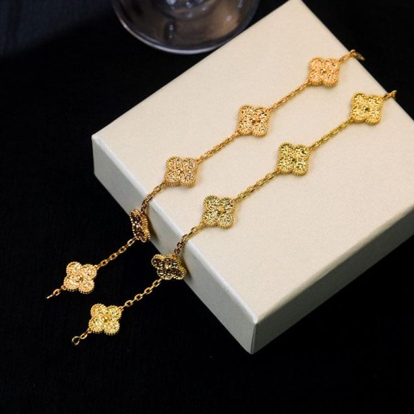 18K Yellow Gold Five Motifs Clover Bracelet - 图片 6