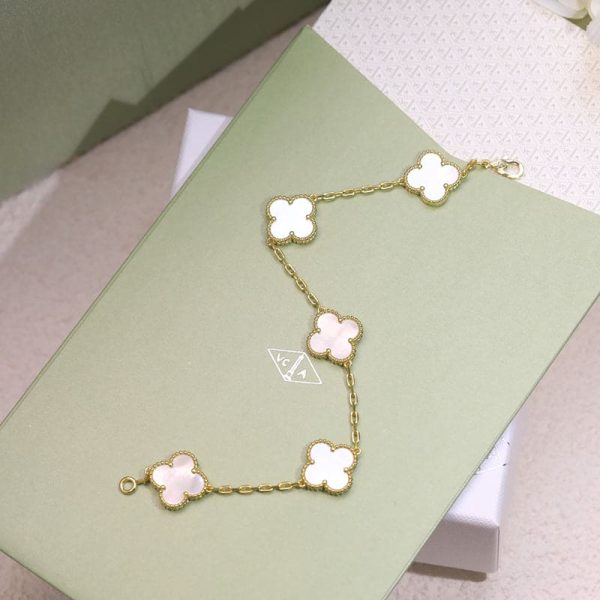 18K Vintage Alhambra Five Motifs Pearl Clover Bracelet - Image 10