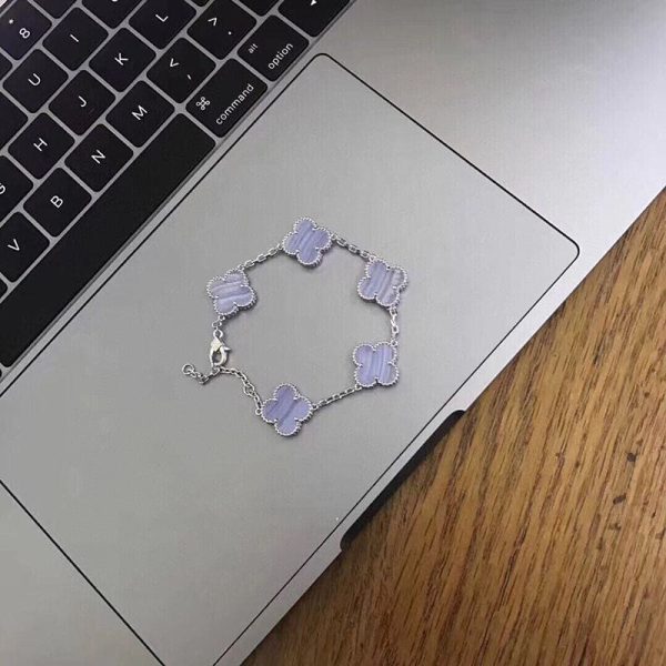 18K Vintage Alhambra Five Motifs Chalcedony Clover Bracelet - 图片 2