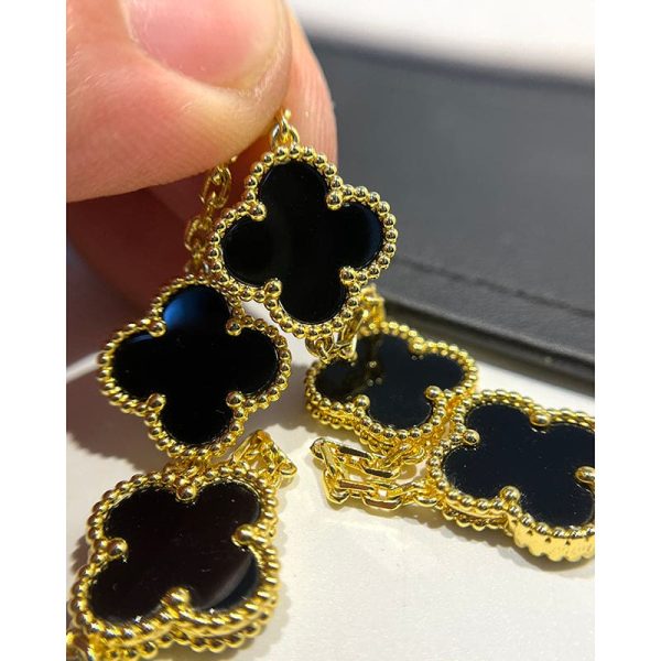 18K Vintage Alhambra Five Motifs Black Clover Bracelet - Image 5