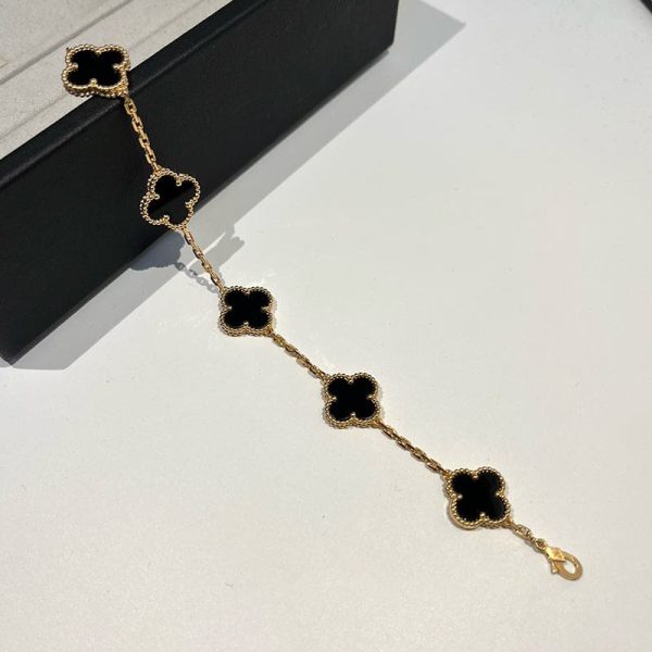 18K Vintage Alhambra Five Motifs Clover Onyx Bracelet - 图片 7