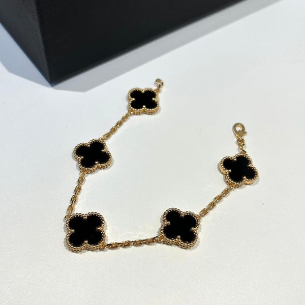 18K Vintage Alhambra Five Motifs Clover Onyx Bracelet - 图片 2