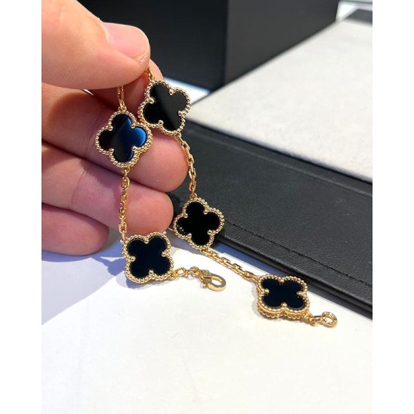 18K Vintage Alhambra Five Motifs Clover Onyx Bracelet - 图片 3