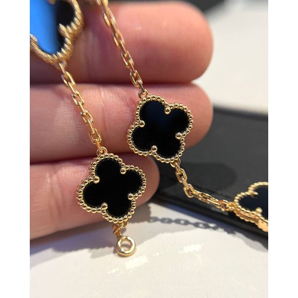 18K Vintage Alhambra Five Motifs Clover Onyx Bracelet - 图片 4