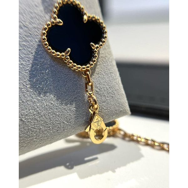 18K Vintage Alhambra Five Motifs Clover Onyx Bracelet - 图片 6