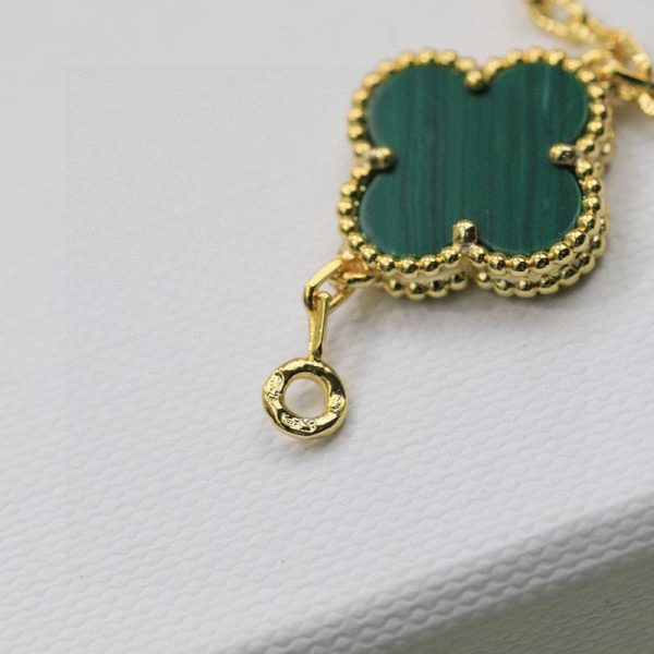 18K Vintage Alhambra Five Motifs Malachite Diamonds Clover Bracelet - Image 10