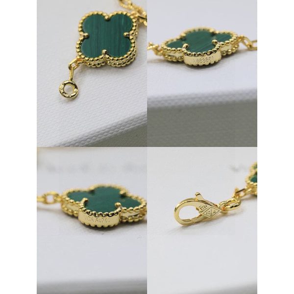 18K Vintage Alhambra Five Motifs Malachite Diamonds Clover Bracelet - Image 6