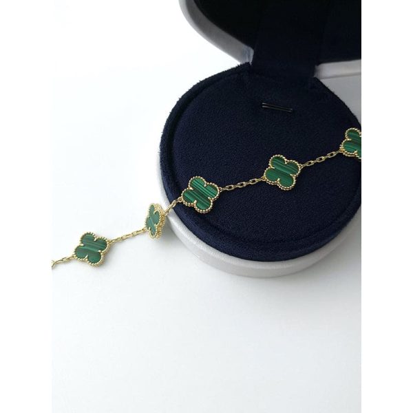 18K Vintage Alhambra Five Motifs Malachite Clover Bracelet - Image 6